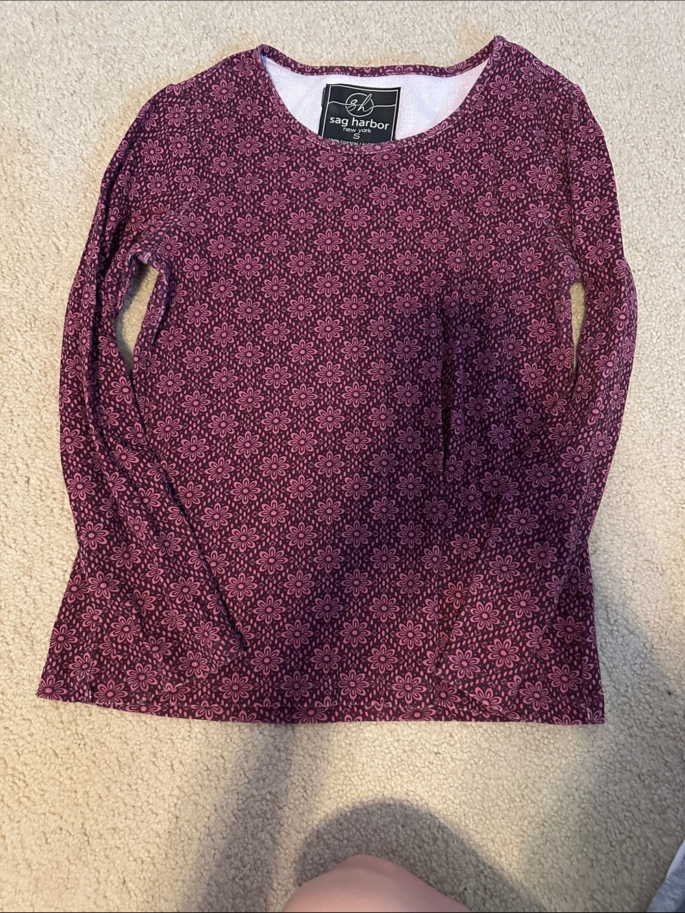 Sag Harbor Women's Plum Floral-Pattern Long Sleeve Tee
